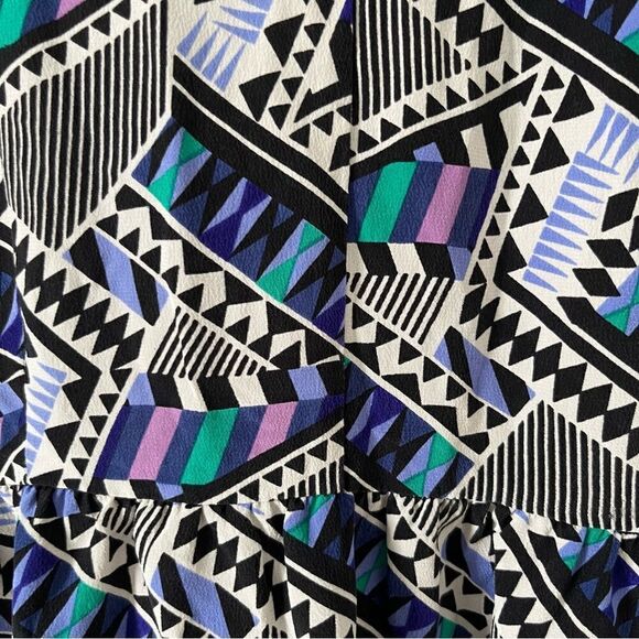 Yumi Kim Multicolor 100% Silk All Over Geometric Pattern Long Sleeve Short Dress - Picture 9 of 10